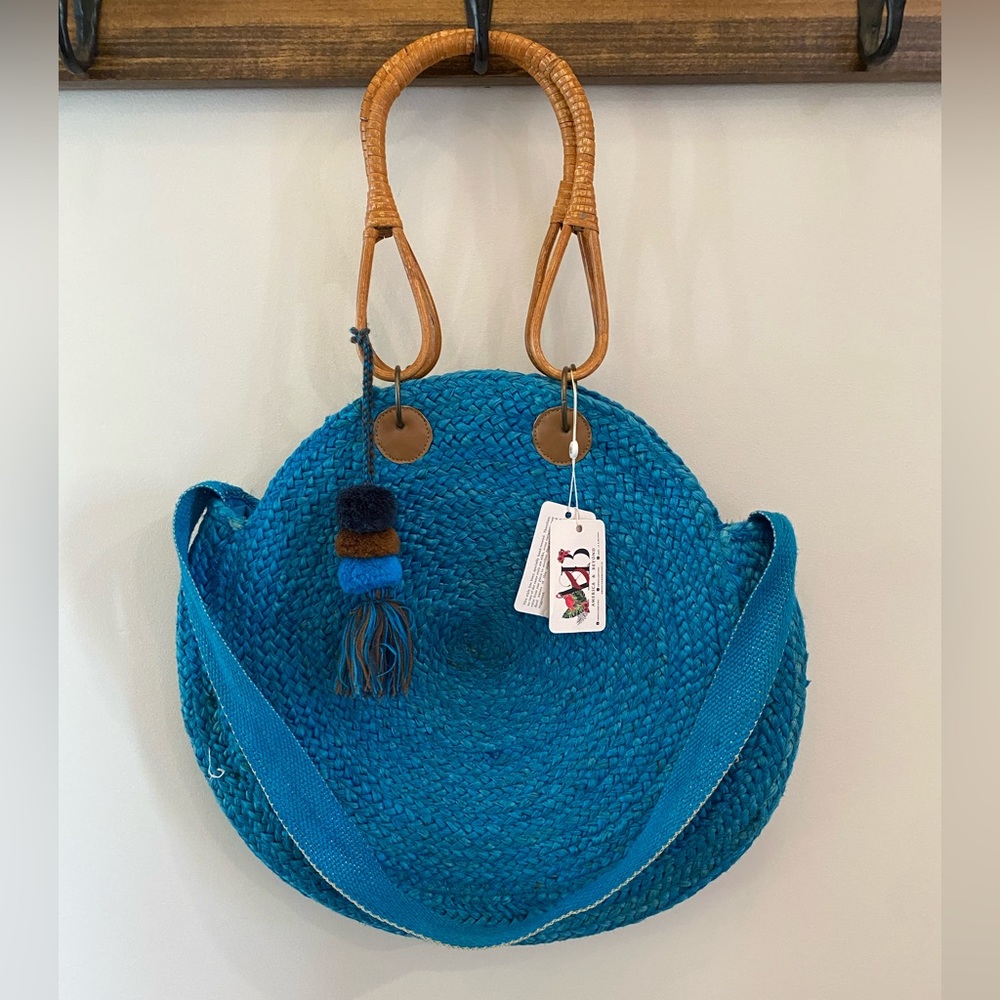 Blue woven tote